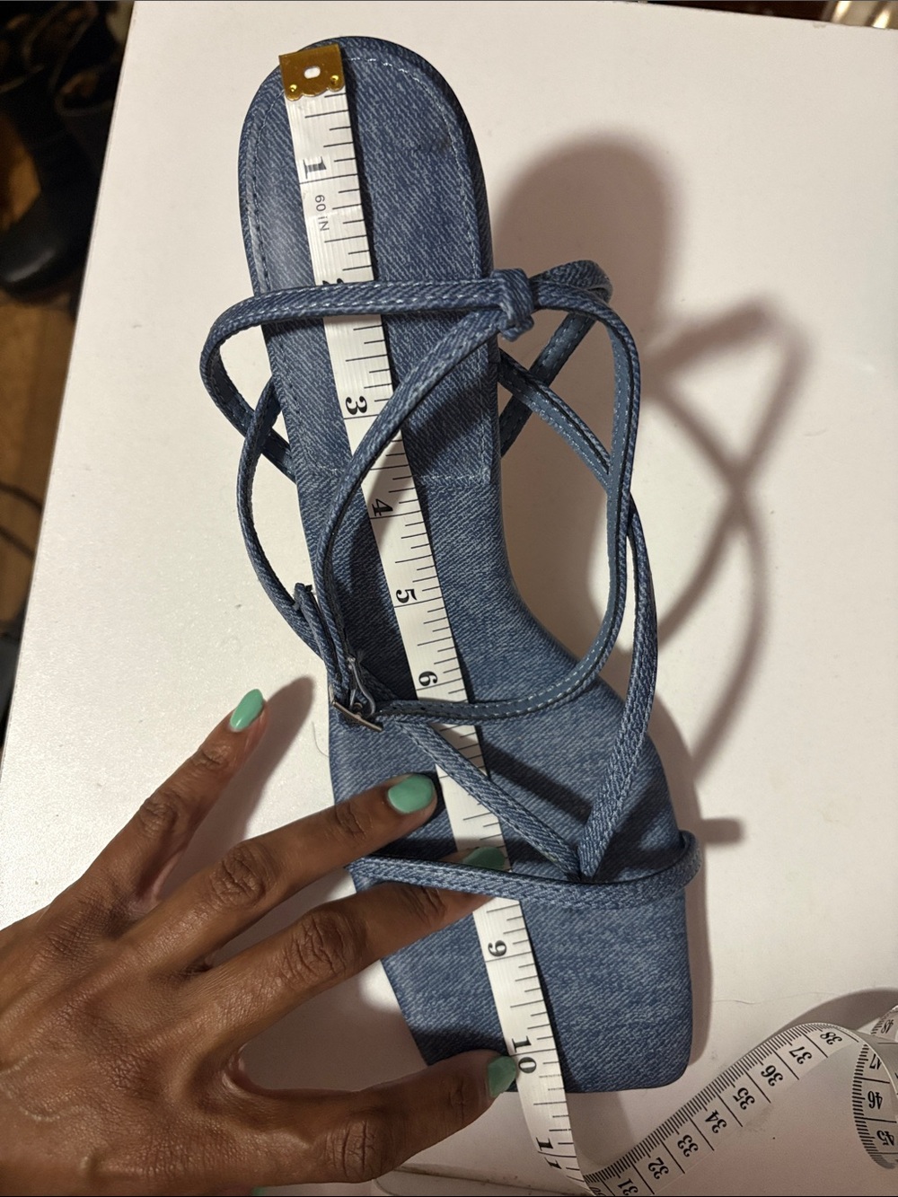 Forever 21 Denim-Look Strappy Square-Toe Sandals - Blue - Picture 8 of 8